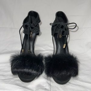 MICHAEL Michael Kors
Women's Remi Suede & Rabbit Fur High-Heel Sandals